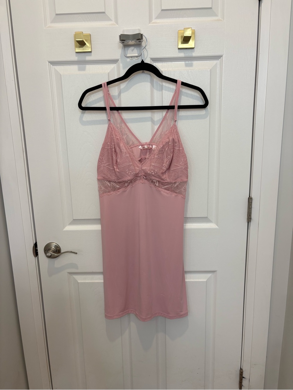 La Vie En Rose Pink Lace Trim Slip Nightdress #1452